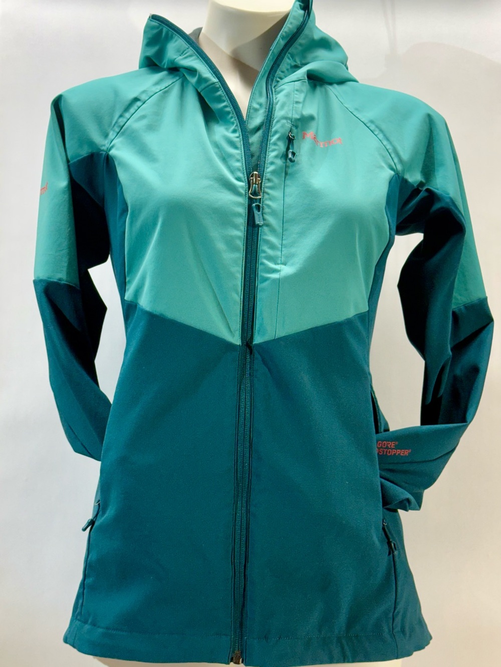 Marmot Two-Tone Teal Hooded Ski Jacket